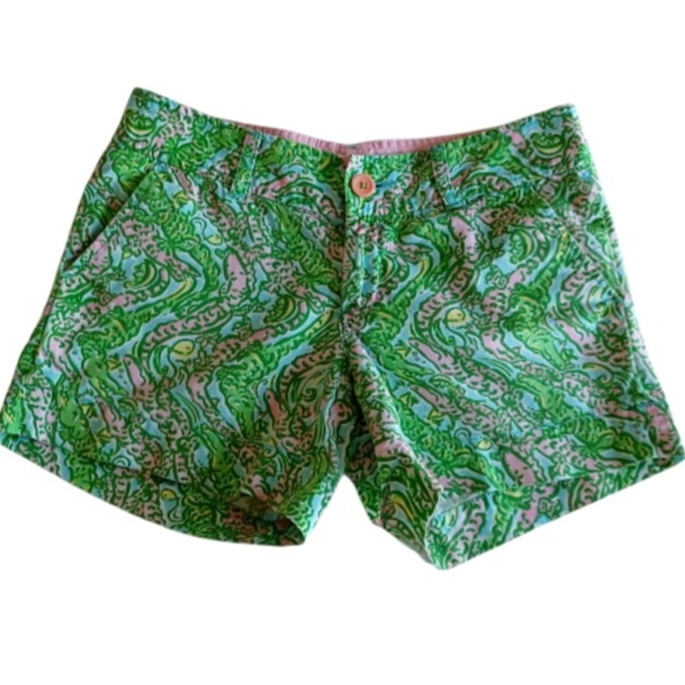 Lilly Pulitzer Callahan Green and Pink Patterned Shorts, Size 0